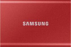 Samsung - Geek Squad Certified Refurbished T7 1TB External USB 3.2 Gen 2 Portable SSD with Hardware Encryption - Metallic Red - Front_Zoom