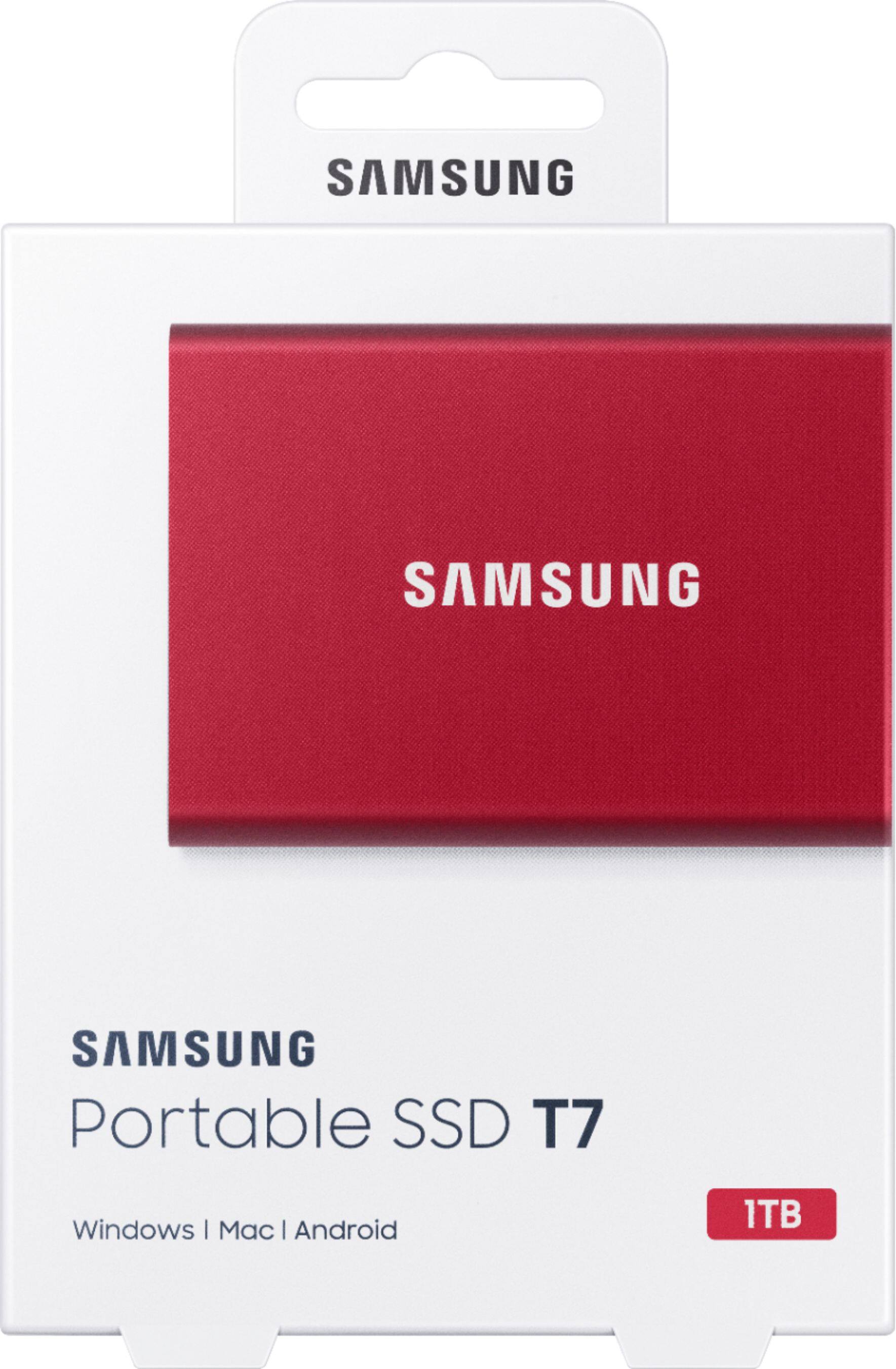 Alt View 16. Samsung - Geek Squad Certified Refurbished T7 1TB External USB 3.2 Gen 2 Portable SSD with Hardware Encryption - Metallic Red.