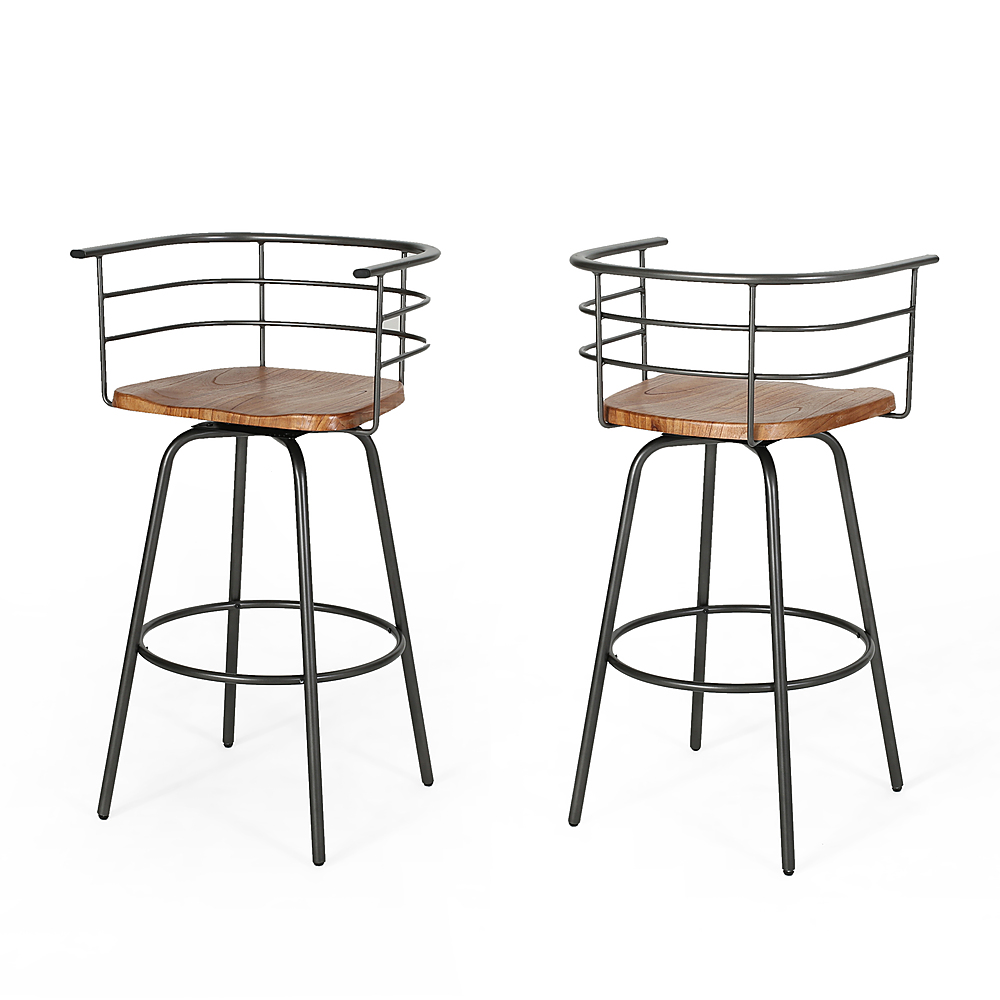 Noble House - Lempster Iron Swivel Barstool (Set of 2) - Dark Brown and Gray