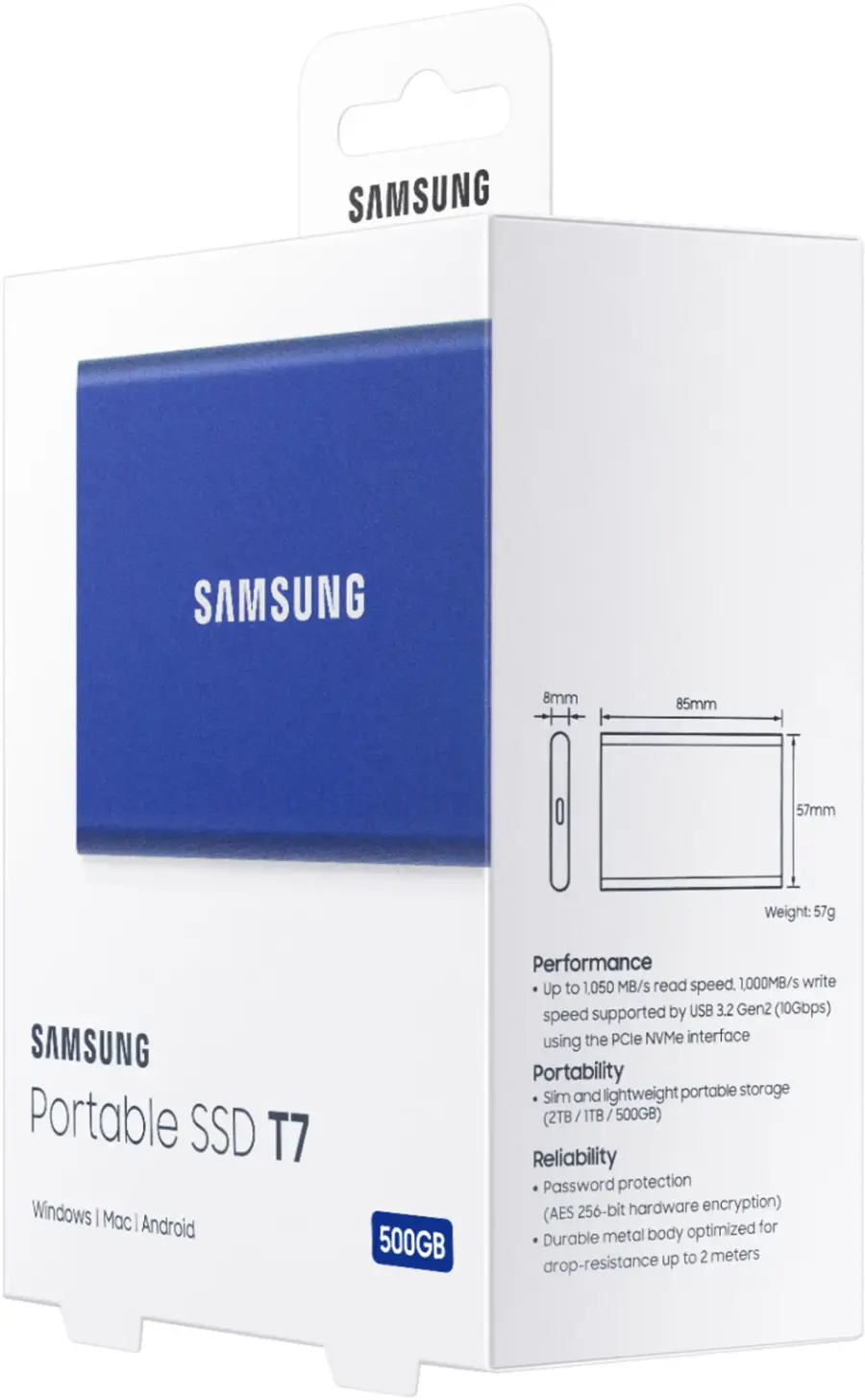 Alt View 18. Samsung - Geek Squad Certified Refurbished T7 500GB External USB 3.2 Gen 2 Portable SSD with Hardware Encryption - Indigo Blue.