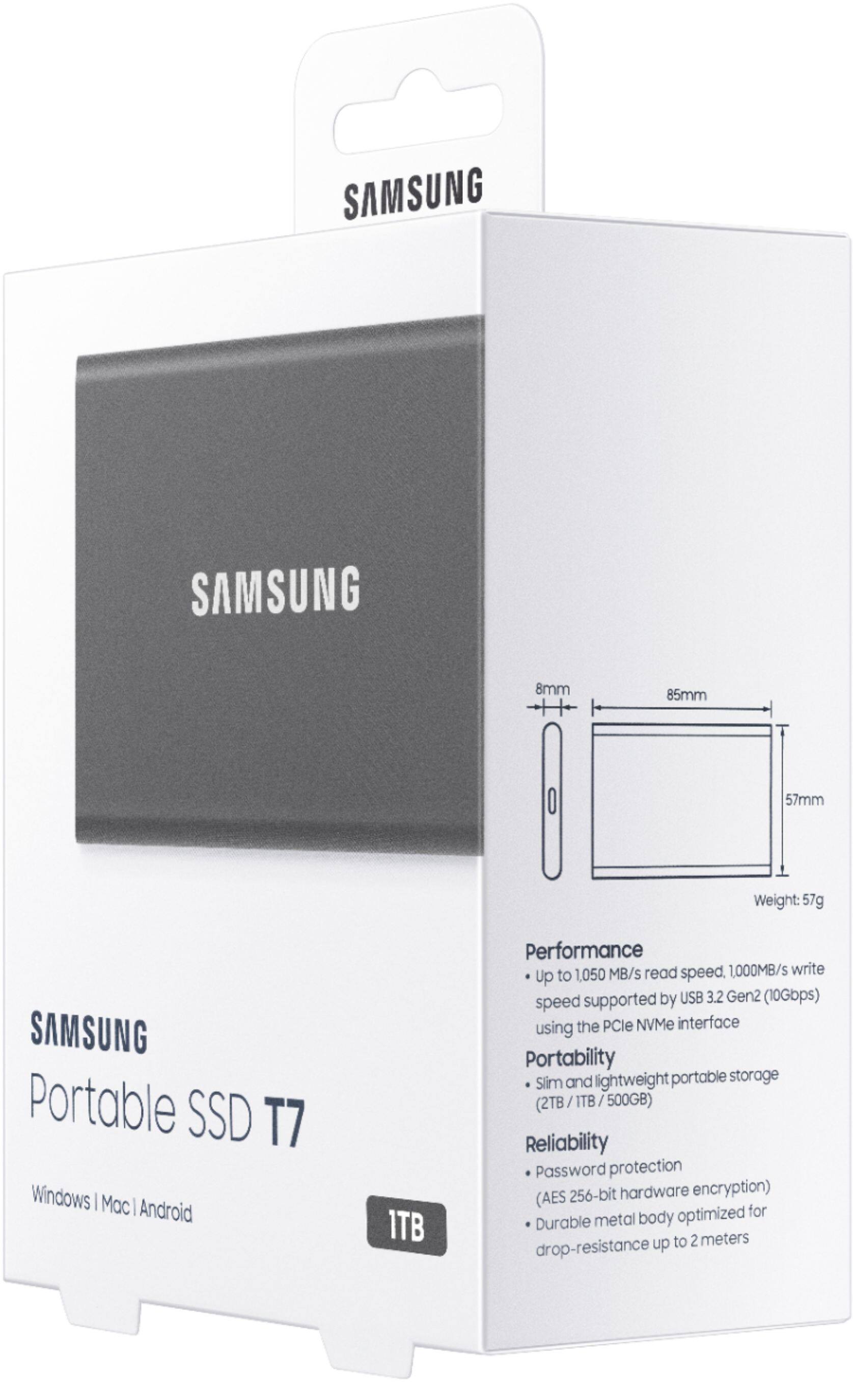 Alt View 18. Samsung - Geek Squad Certified Refurbished T7 1TB External USB 3.2 Gen 2 Portable SSD with Hardware Encryption - Titan Gray.
