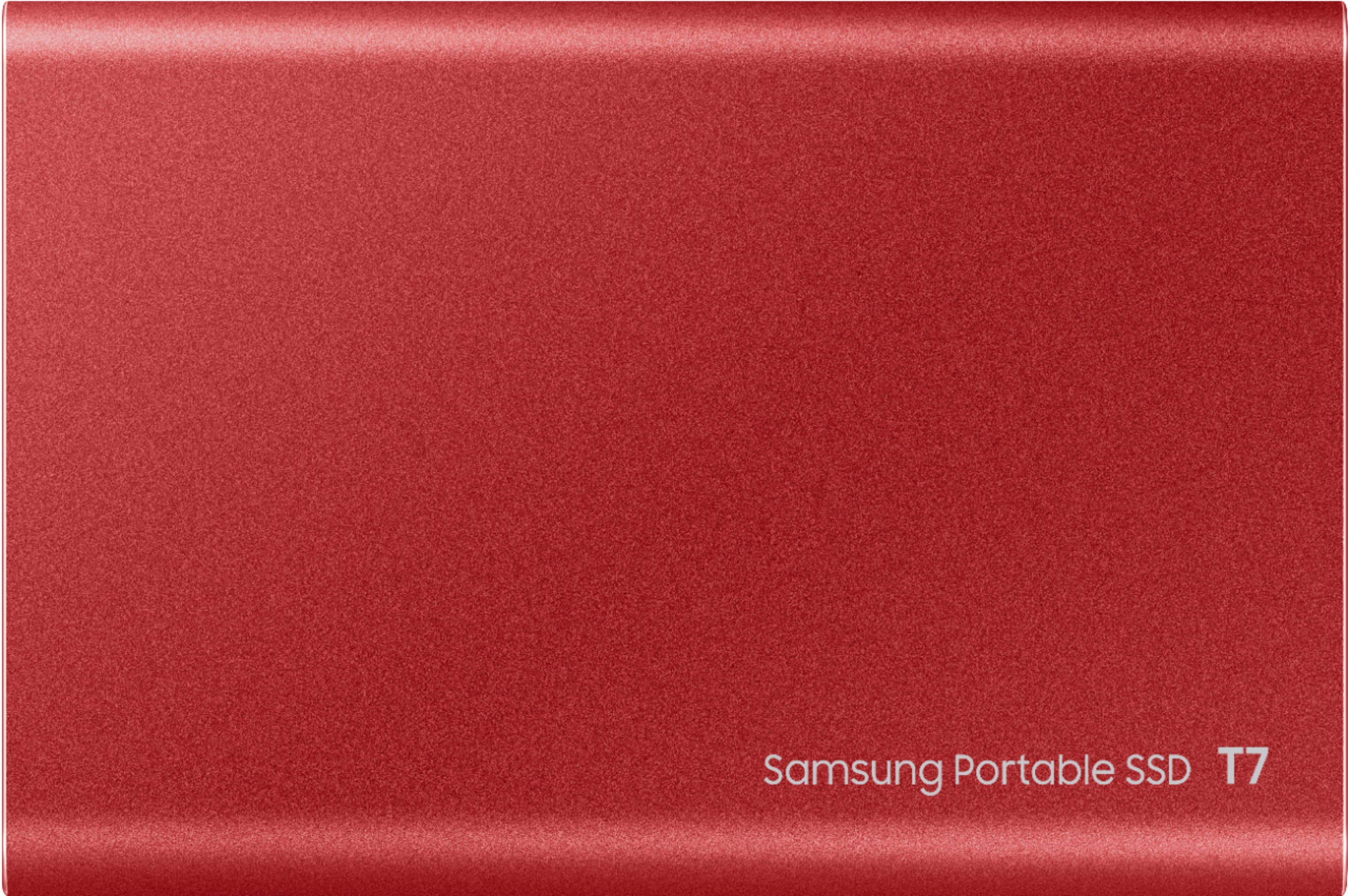 Alt View 13. Samsung - Geek Squad Certified Refurbished T7 2TB External USB 3.2 Gen 2 Portable SDD with Hardware Encryption - Metallic Red.