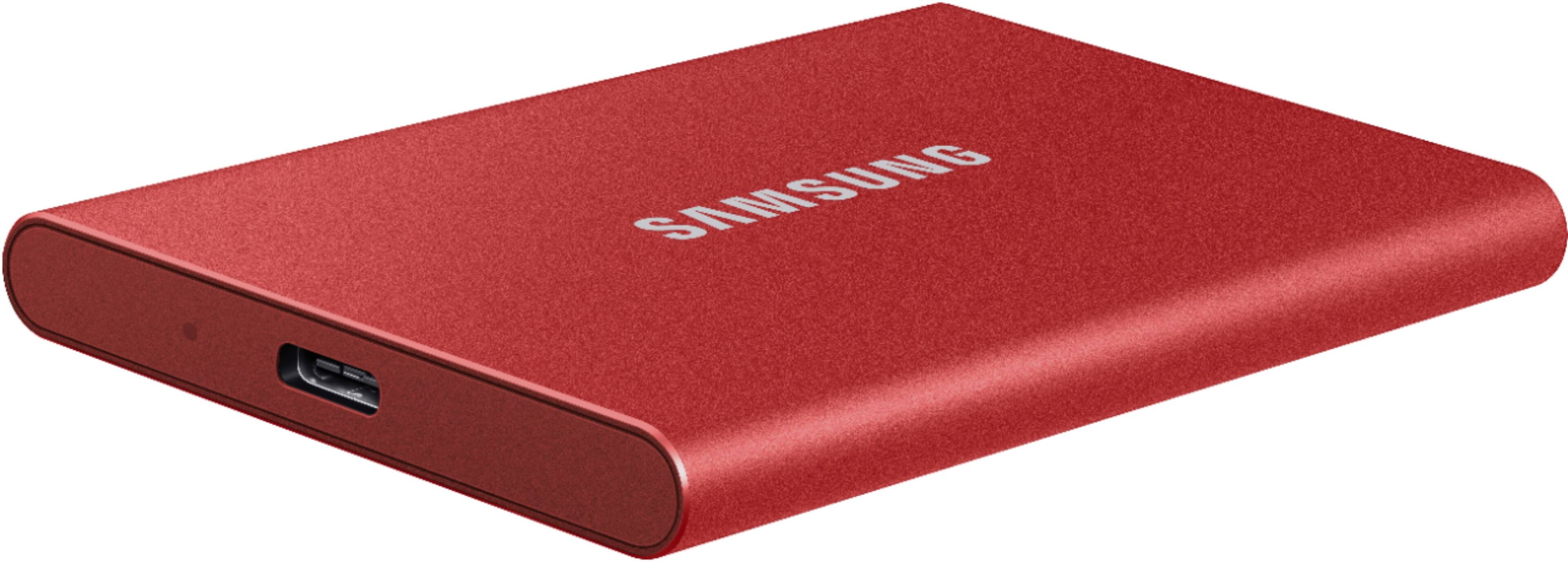 Alt View 15. Samsung - Geek Squad Certified Refurbished T7 2TB External USB 3.2 Gen 2 Portable SDD with Hardware Encryption - Metallic Red.