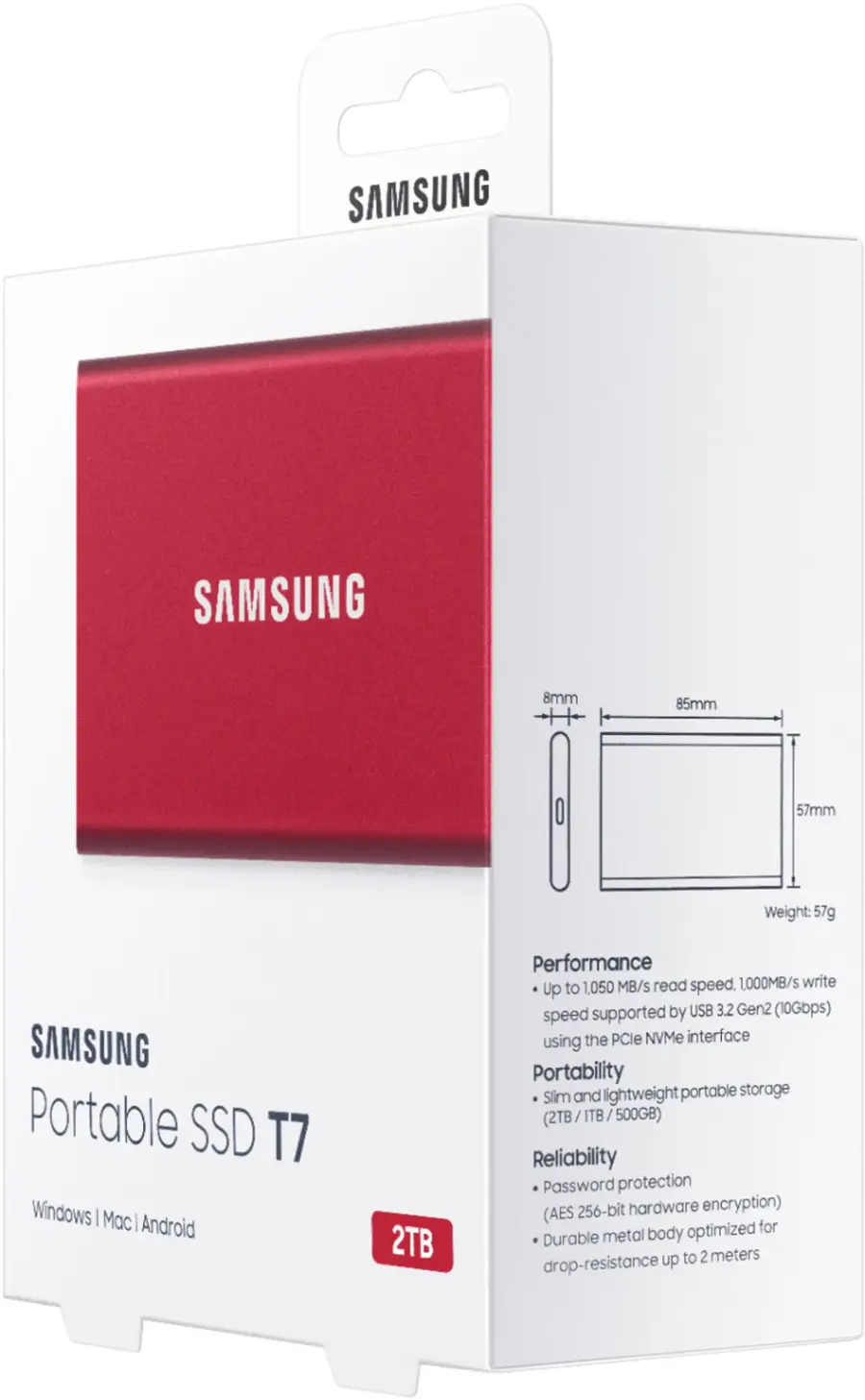 Alt View 18. Samsung - Geek Squad Certified Refurbished T7 2TB External USB 3.2 Gen 2 Portable SDD with Hardware Encryption - Metallic Red.