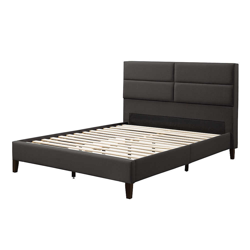 Angle View: CorLiving - Bellevue Wide Panel Upholstered Bed, Full - Dark Gray