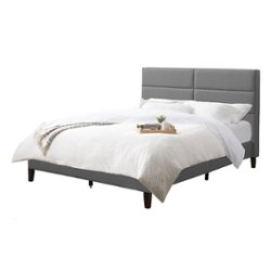 CorLiving - Bellevue Wide Panel Upholstered Bed, Queen - Light Gray - Front_Zoom