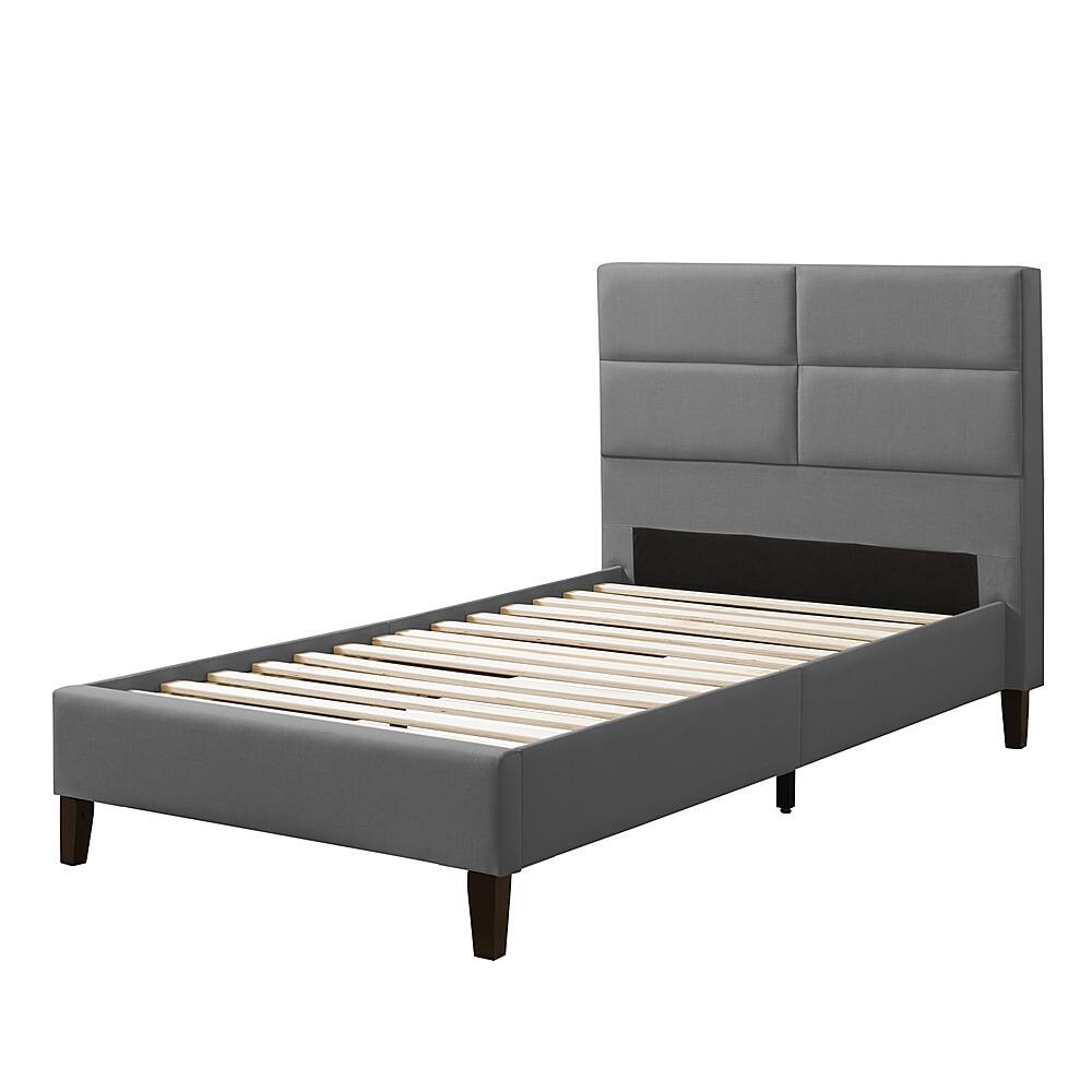 Angle View: CorLiving - Bellevue Wide Panel Upholstered Bed, Twin - Light Gray