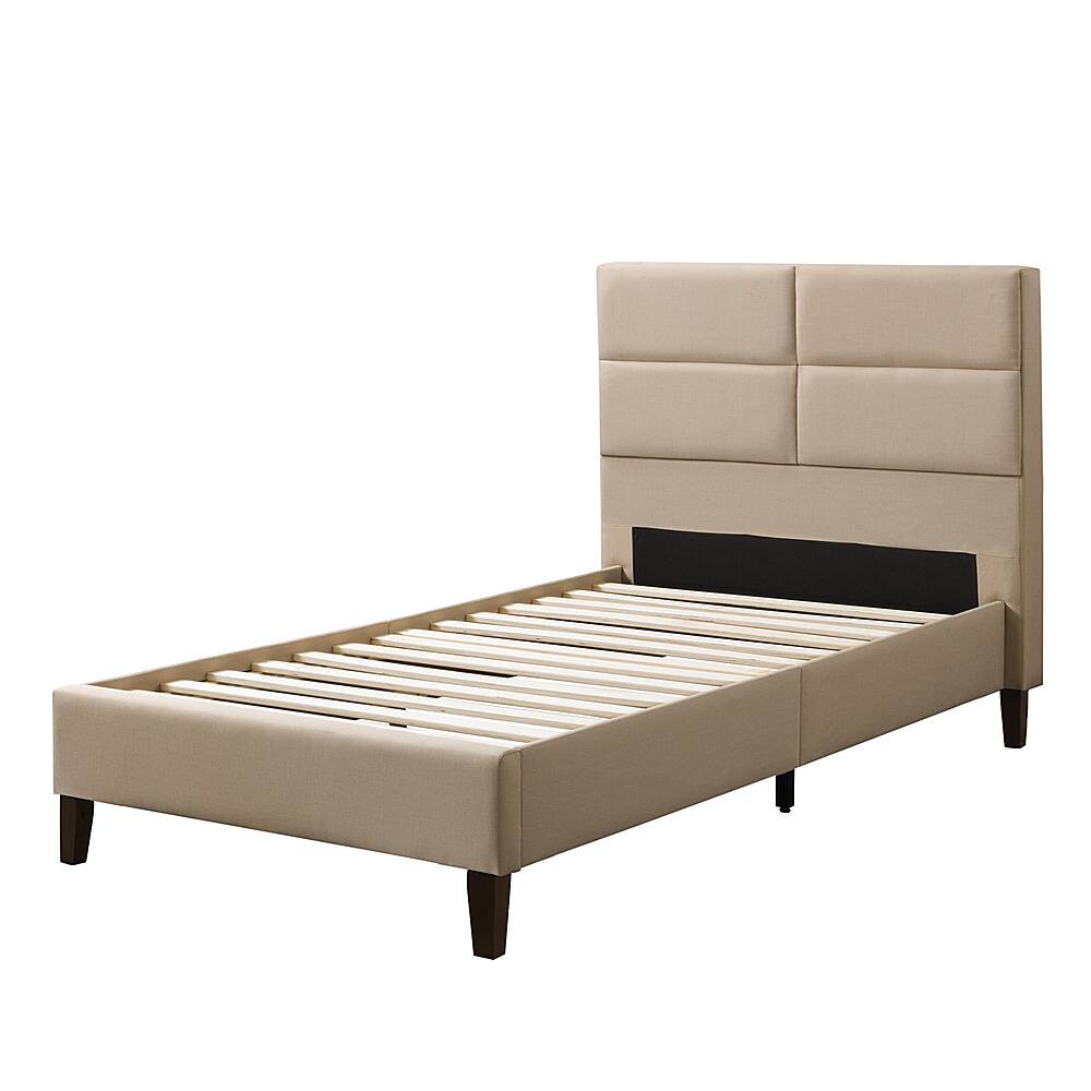 Angle View: CorLiving - Bellevue Wide Panel Upholstered Bed, Twin - Beige