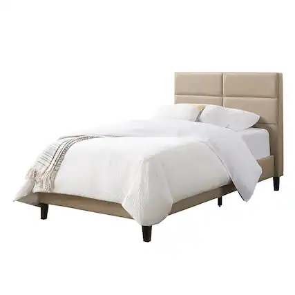 Front. CorLiving - Bellevue Wide Panel Upholstered Bed, Twin - Beige.