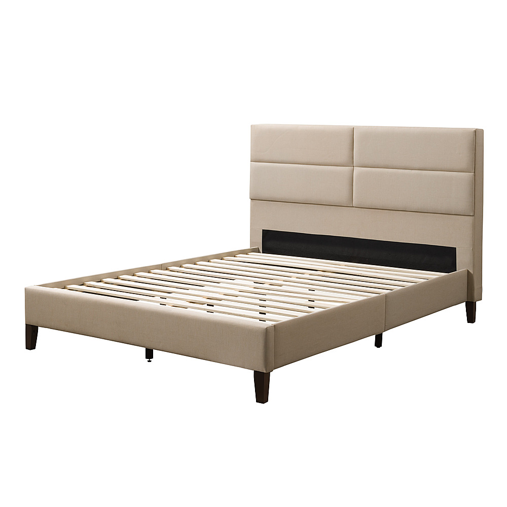 Angle View: CorLiving - Bellevue Wide Panel Upholstered Bed, Full - Beige