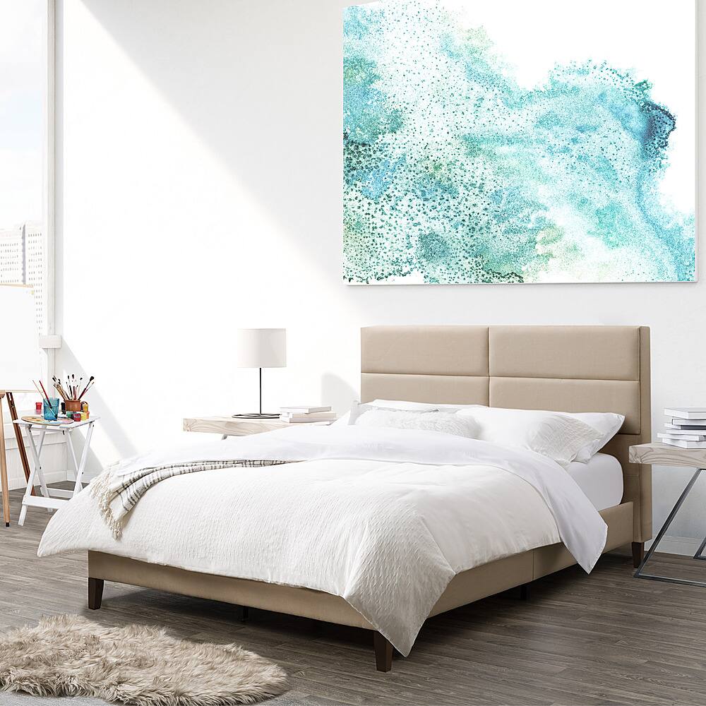 Left. CorLiving - Bellevue Wide Panel Upholstered Bed, Full - Beige.