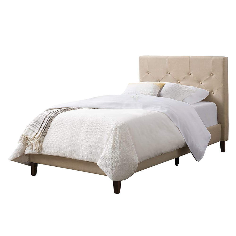 Front. CorLiving - Nova Ridge Tufted Upholstered Bed, Twin - Cream.