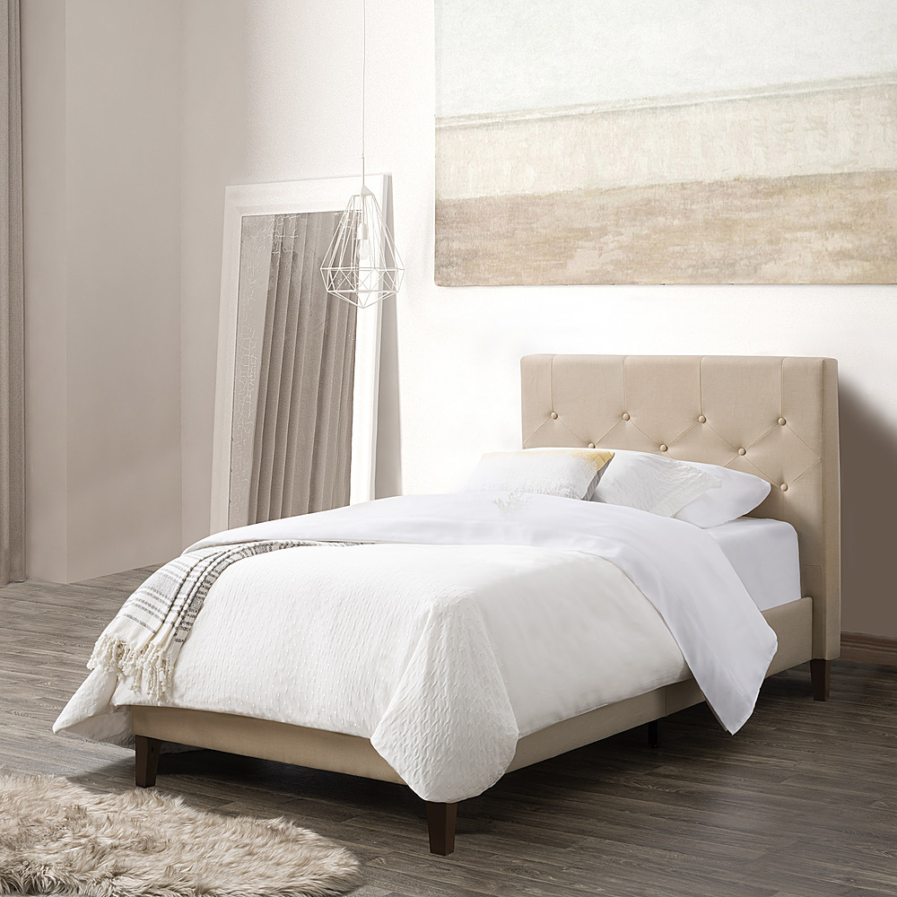 Left View: CorLiving - Nova Ridge Tufted Upholstered Bed, Twin - Cream