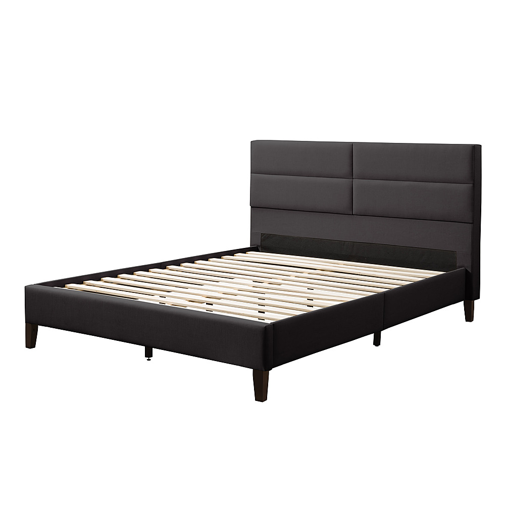 Angle View: CorLiving - Bellevue Wide Panel Upholstered Bed, Queen - Dark Gray