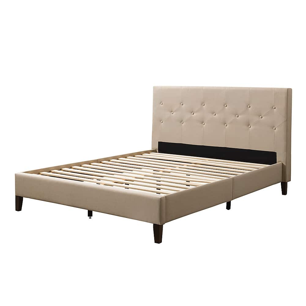 Angle View: CorLiving - Nova Ridge Tufted Upholstered Bed, Queen - Cream