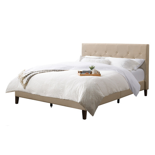 CorLiving - Nova Ridge Tufted Upholstered Bed, Queen - Cream