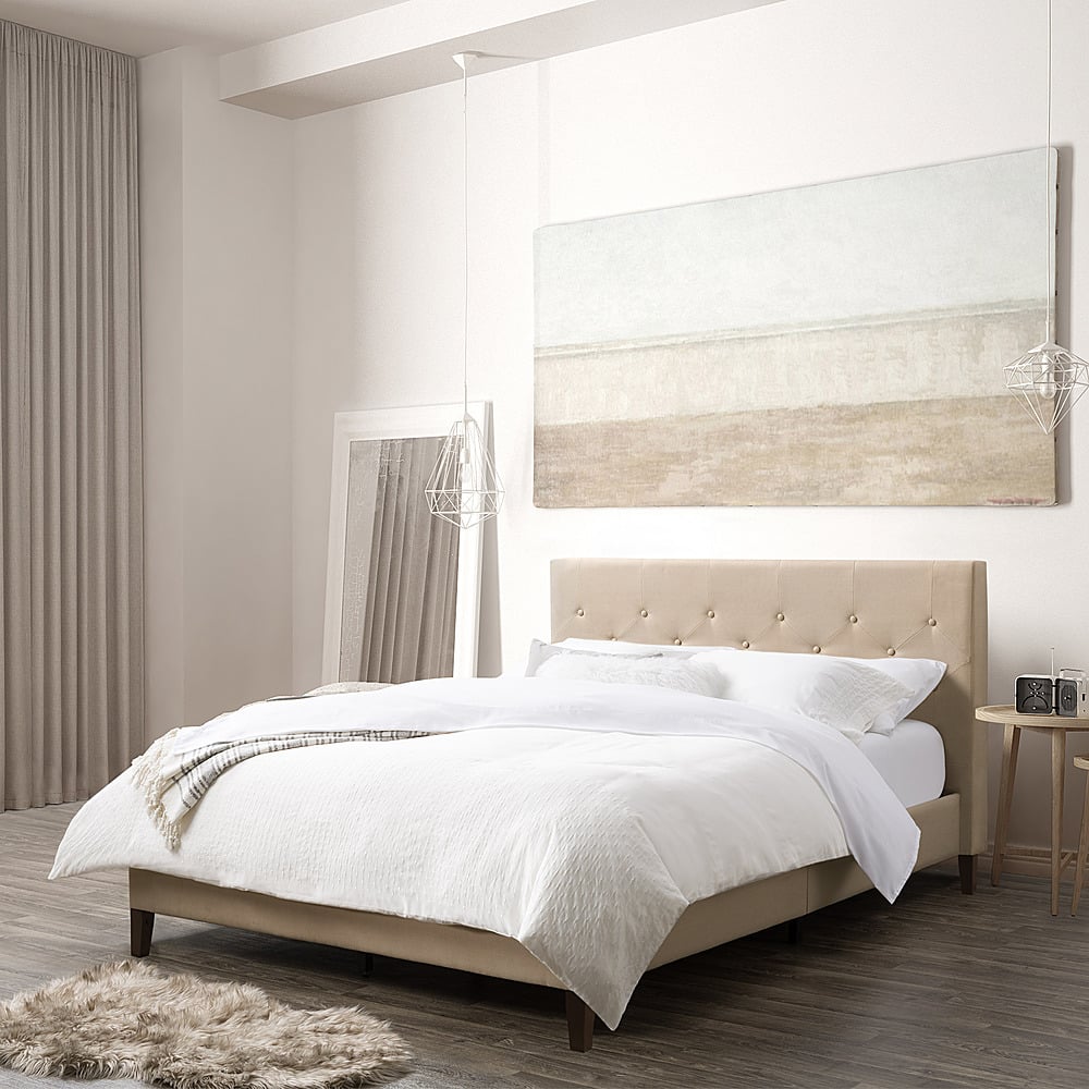 Left View: CorLiving - Nova Ridge Tufted Upholstered Bed, Queen - Cream