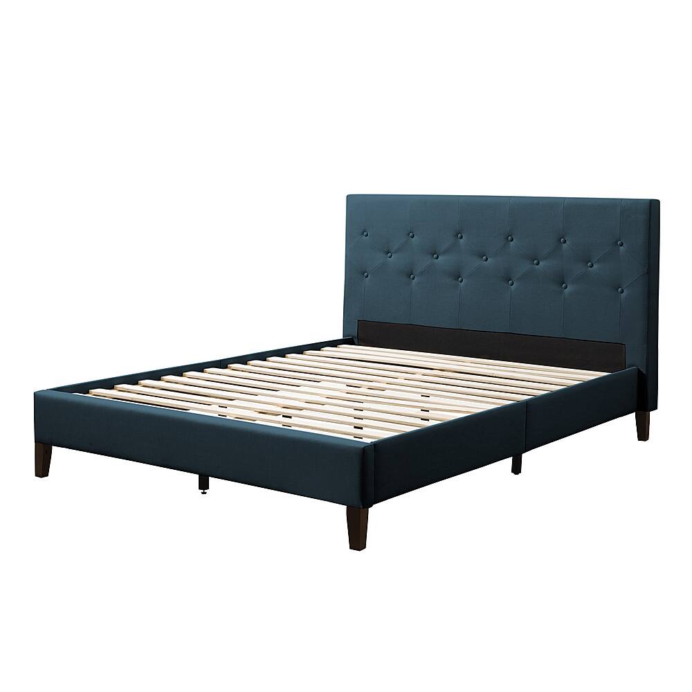 Angle View: CorLiving - Nova Ridge Tufted Upholstered Bed, Queen - Ocean Blue