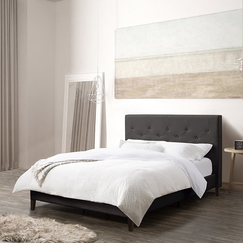 Left View: CorLiving - Nova Ridge Tufted Upholstered Bed, Full - Dark Gray