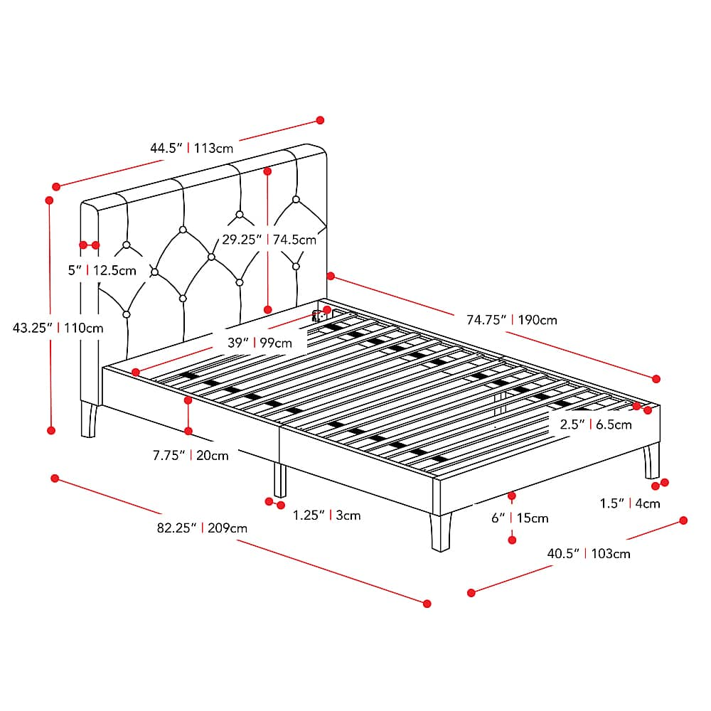 CorLiving Nova Ridge Tufted Upholstered Bed, Twin Light Gray BRH-104-S ...