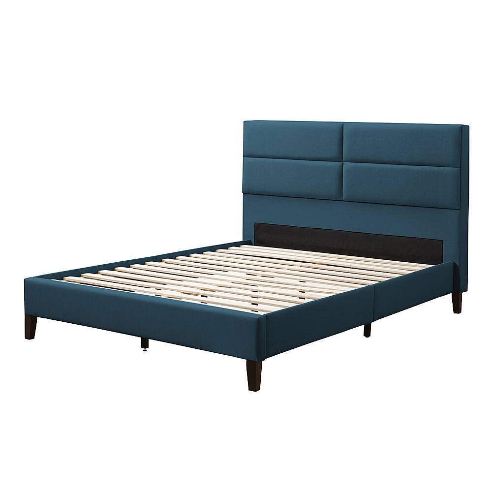 Angle View: CorLiving - Bellevue Wide Panel Upholstered Bed, Full - Ocean Blue