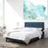 Left. CorLiving - Bellevue Wide Panel Upholstered Bed, Full - Ocean Blue.