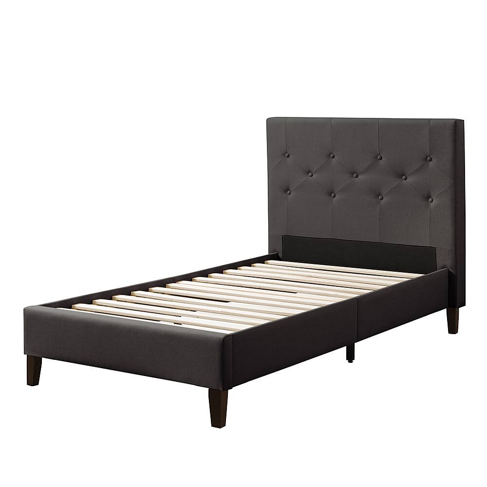 Angle. CorLiving - Nova Ridge Tufted Upholstered Bed, Twin - Dark Gray.