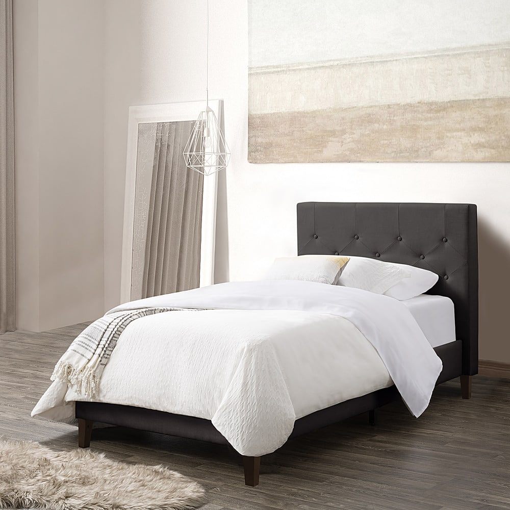 Left View: CorLiving - Nova Ridge Tufted Upholstered Bed, Twin - Dark Gray