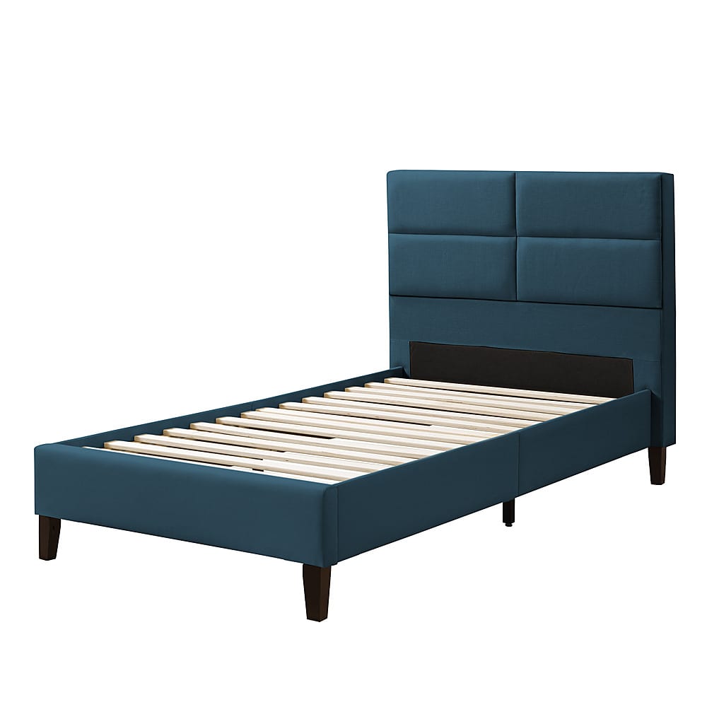 Angle View: CorLiving - Bellevue Wide Panel Upholstered Bed, Twin - Ocean Blue