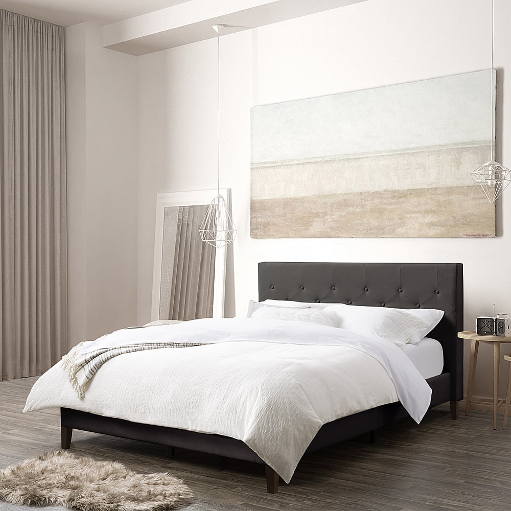 Left View: CorLiving - Nova Ridge Tufted Upholstered Bed, Queen - Dark Gray