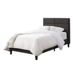 CorLiving - Bellevue Wide Panel Upholstered Bed, Twin - Dark Gray - Front_Zoom