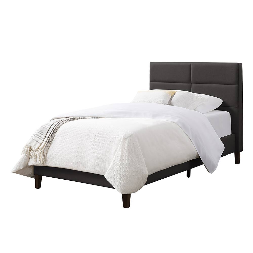 Front. CorLiving - Bellevue Wide Panel Upholstered Bed, Twin - Dark Gray.