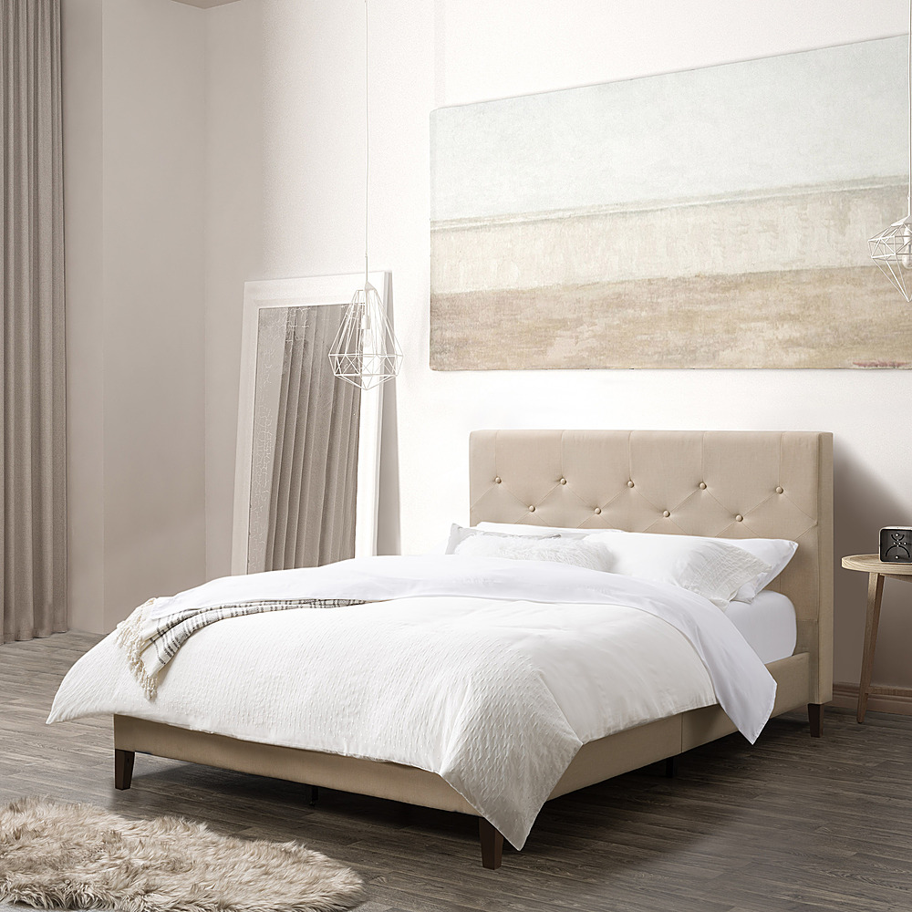 Left View: CorLiving - Nova Ridge Tufted Upholstered Bed, Full - Cream