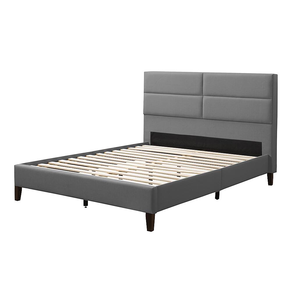 Angle View: CorLiving - Bellevue Wide Panel Upholstered Bed, Full - Light Gray