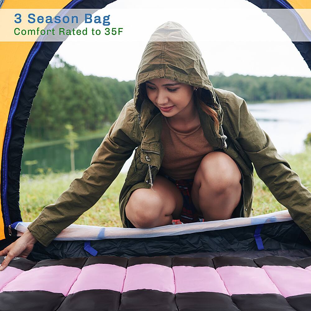 Alt View 14. Wakeman - 35F Rated 3 Season Envelope Style with Hood with Carry Bag - Pink And Black.