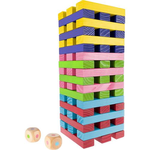 Nontraditional Giant Wooden Blocks Tower Stacking Game with Dice, Outdoor Yard Game by Hey! Play! (Rainbow Color)