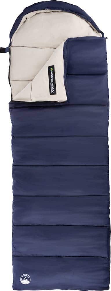 Front. Wakeman - 35F Rated 3 Season Envelope Style with Hood with Carry Bag by Wakeman Outdoors (Navy) - Navy.