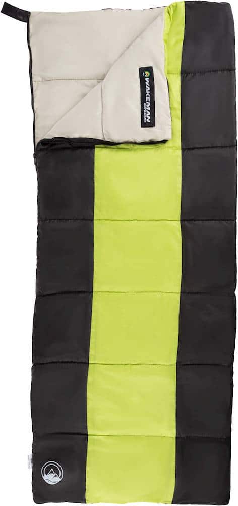 Front. Wakeman - Kids Sleeping Bag-Lightweight, Carrying Bag with Compression Straps - Neon Green/Black.