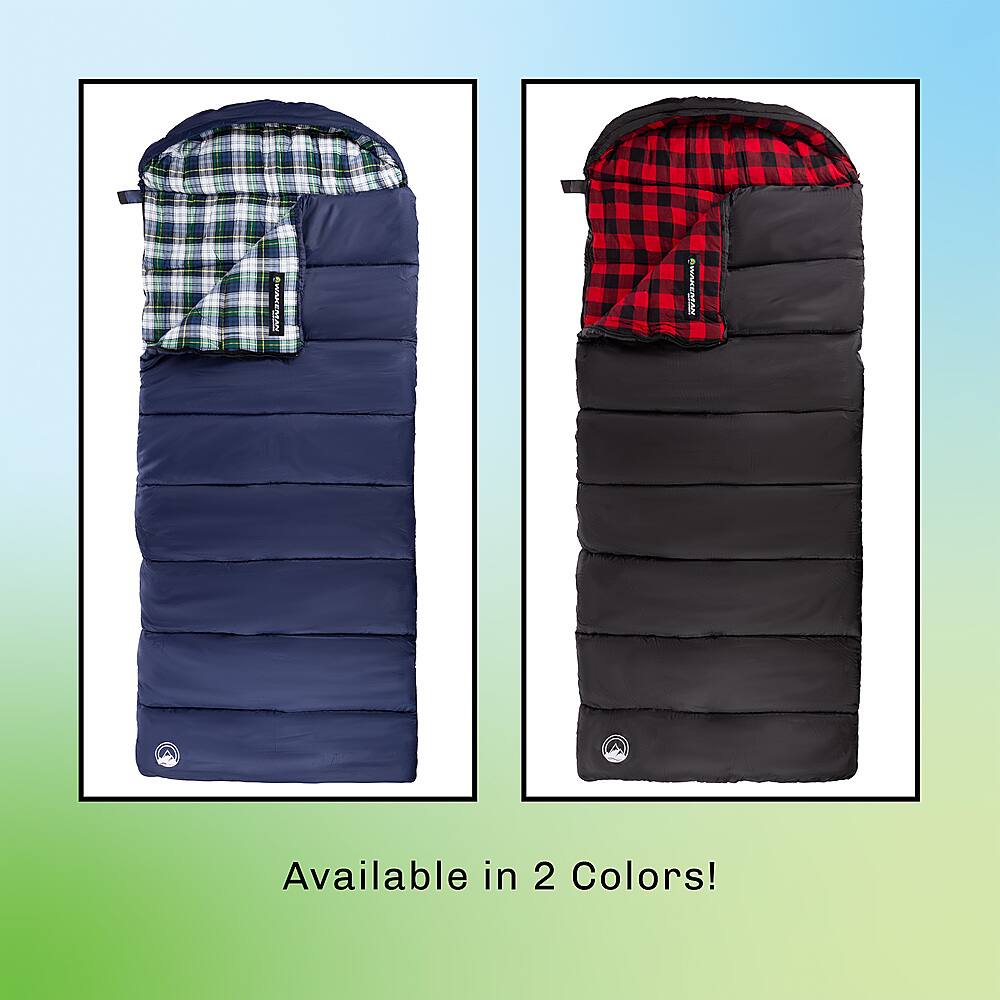 Alt View 18. Wakeman - 32F Rated XL 3 Season Envelope Style with Hood with Carry Bag - Black with Red Plaid Liner.