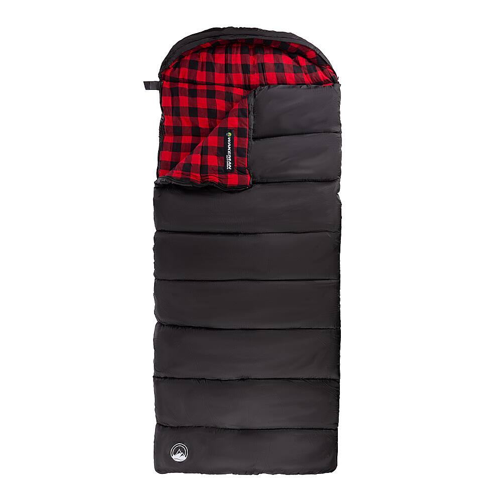 Alt View 19. Wakeman - 32F Rated XL 3 Season Envelope Style with Hood with Carry Bag - Black with Red Plaid Liner.