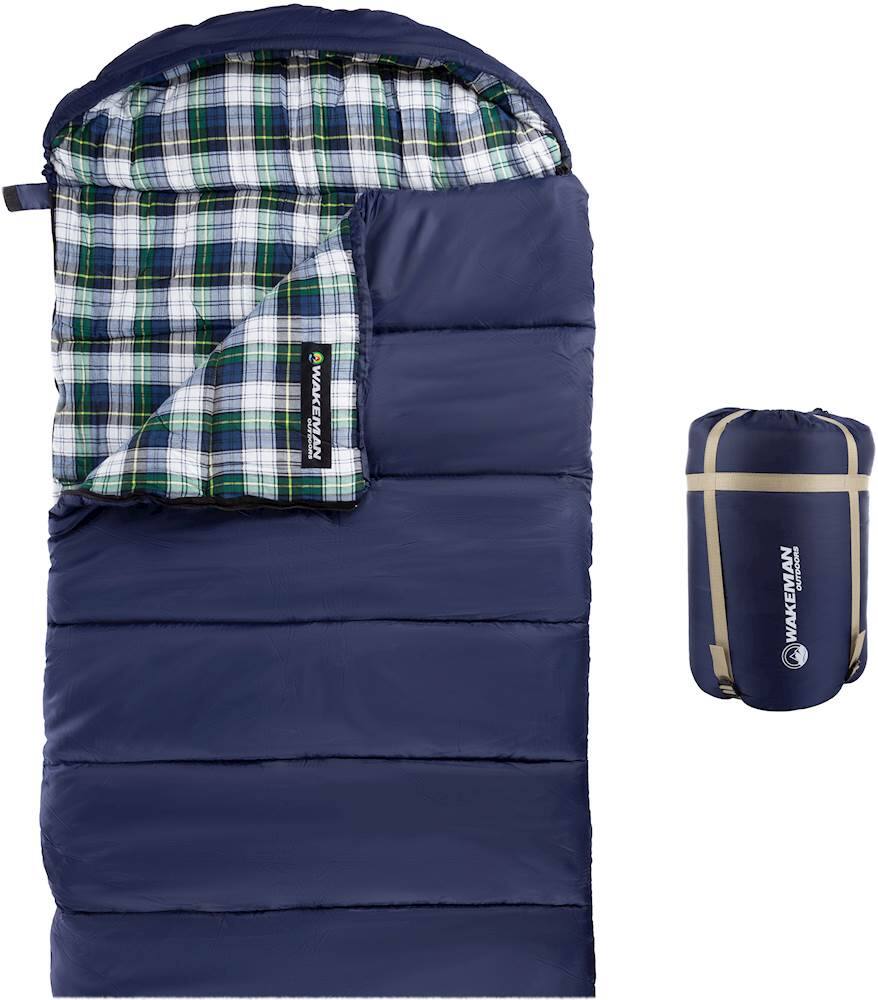 Alt View 11. Wakeman - 32F Rated XL 3 Season Envelope Style with Hood with Carry Bag - Navy with Plaid Liner.