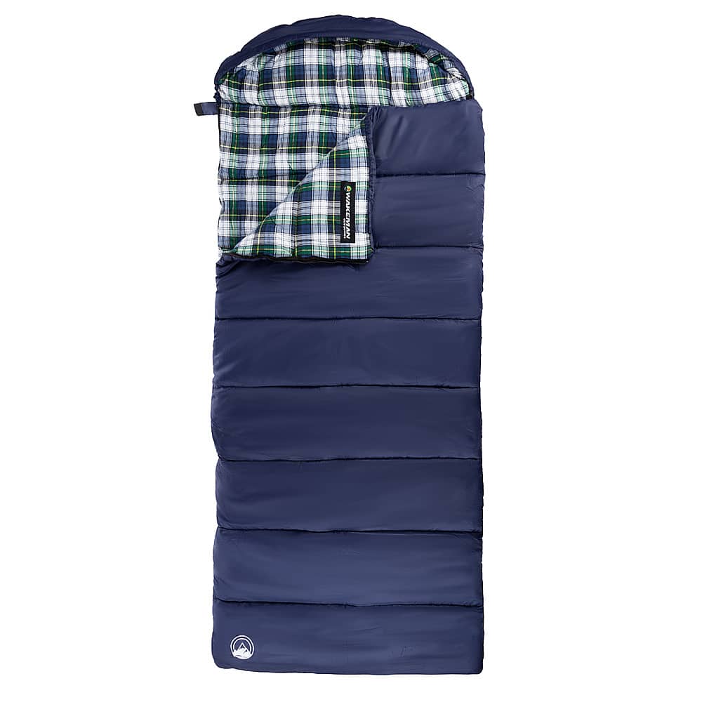 Alt View 19. Wakeman - 32F Rated XL 3 Season Envelope Style with Hood with Carry Bag - Navy with Plaid Liner.