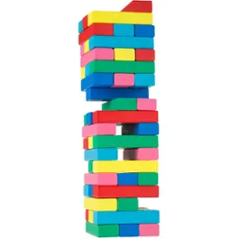 Hey! Play! - Classic Wooden Blocks Stacking Game with Colored Wood and Carrying Bag for Indoor and Outdoor Play