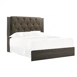 Manhattan Lane - Wooden Eastern king Bed with Button Tufted Headboard - Gray and Brown