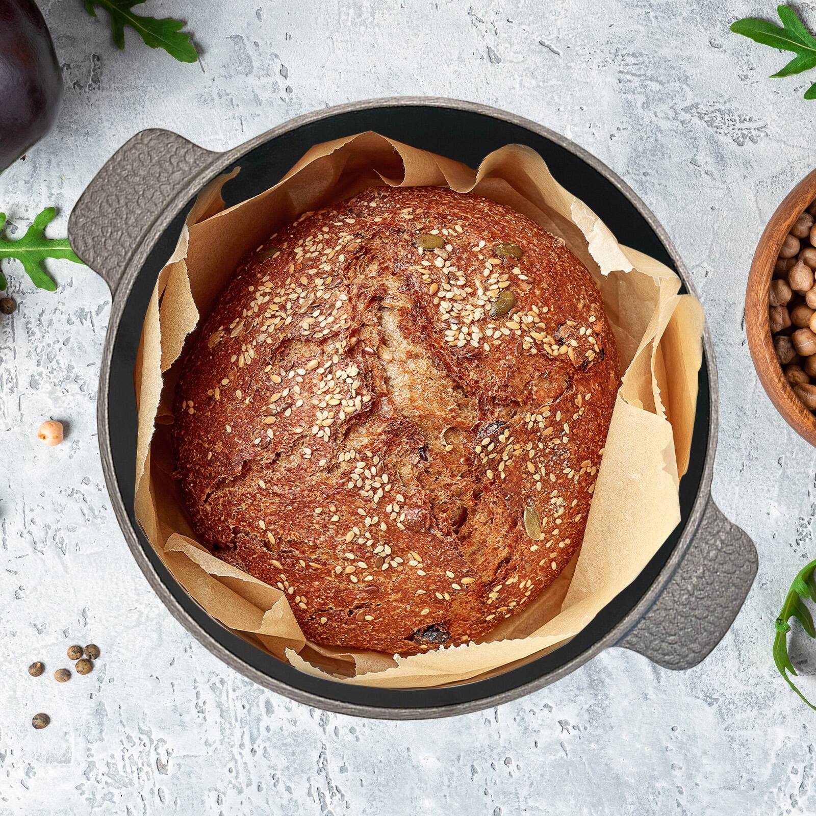 Alt View 6. Hansmart - HANSMART 5.2 QT Lightweight Cast Iron Dutch Oven Honeycomb Bottom Versatile Indoor Outdoor Cooking BPA-Free - black.