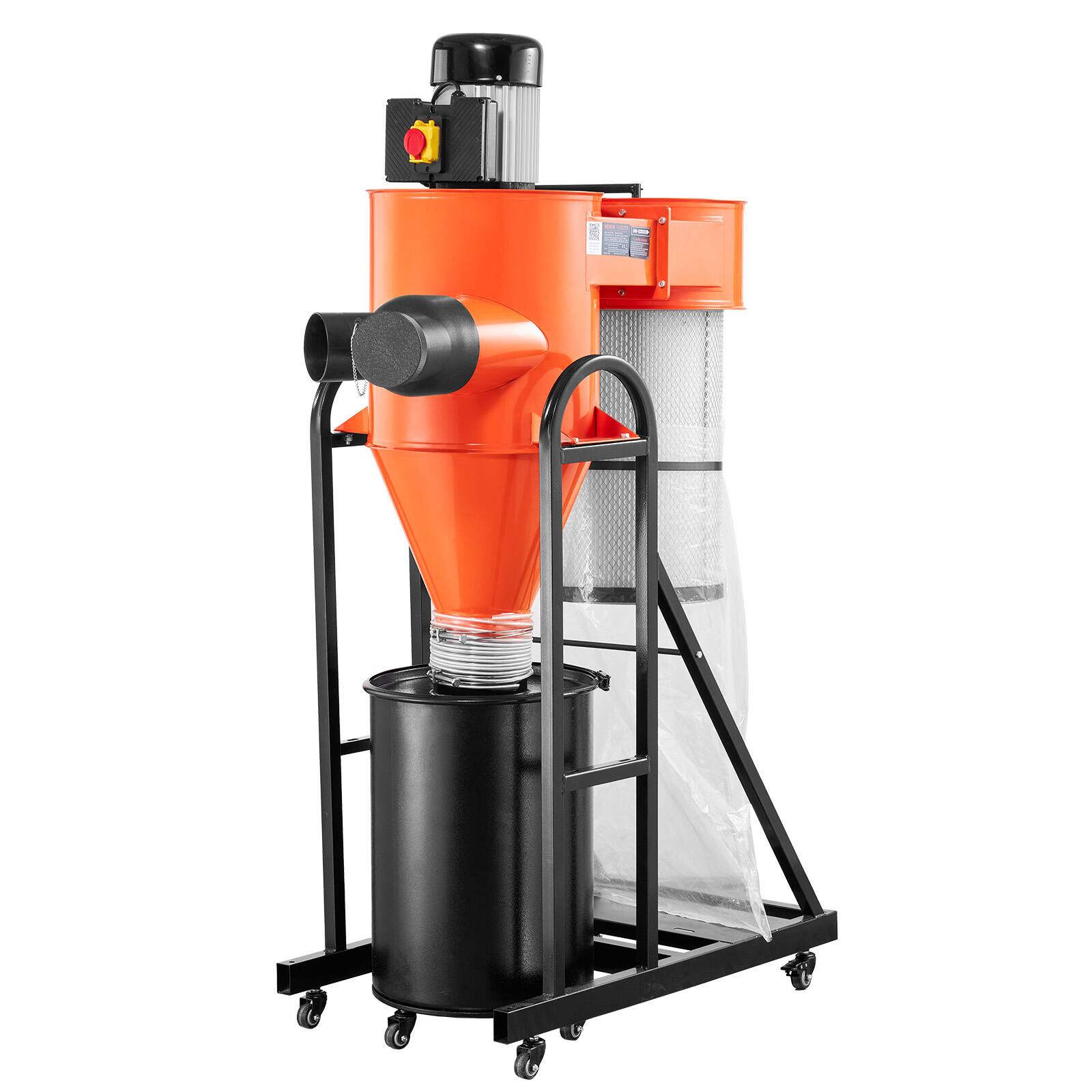 Alt View 5. VEVOR - Dust Collector,763 CFM 1 Micron Cyclone Dust Collector,1.5HP Dusts Collection System with 12.5-Gallon Dust Collector Bag - Orange;Black.