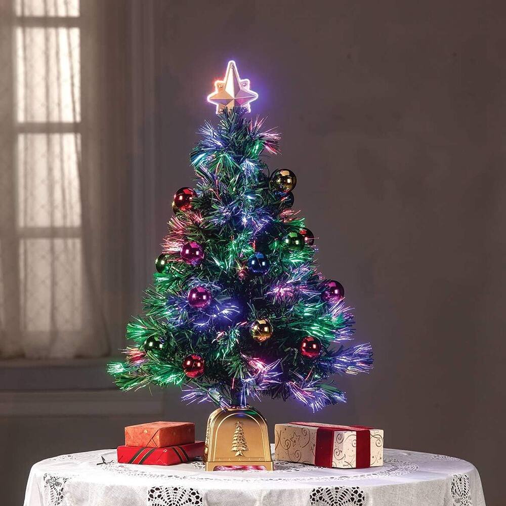 Angle. RTMB - 32" Fiber Optic Christmas Tree with Green Ball Ornaments - Green.