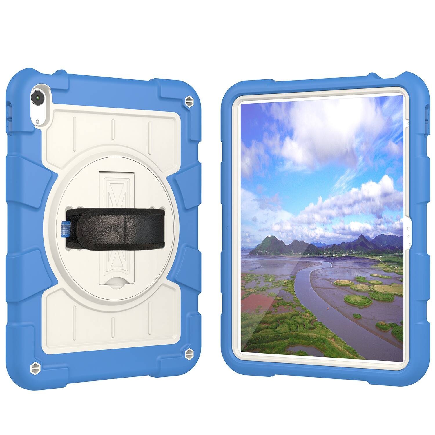 Alt View 4. Dteck - Heavy Duty Rugged Case for Apple iPad (A16) 11" 2025 & iPad 10.9" (10th Gen 2022),With Built-in Kickstand+Shoulder Strap - Blue.