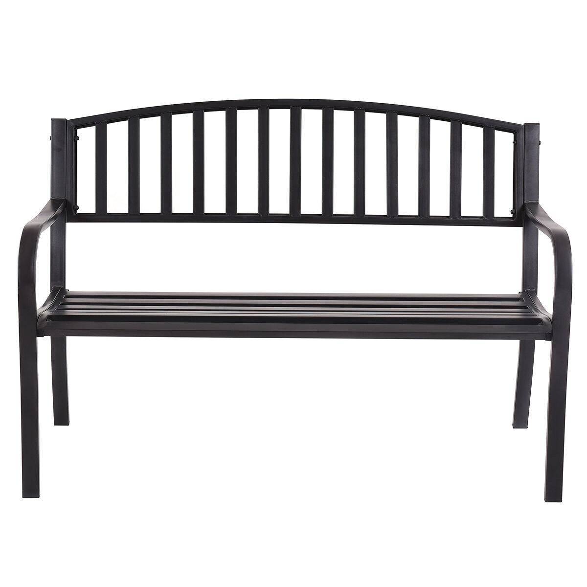 Alt View 2. Costway - Costway 50" Patio Garden Bench Park Yard Outdoor Furniture Steel Slats Porch Chair Seat - Black.