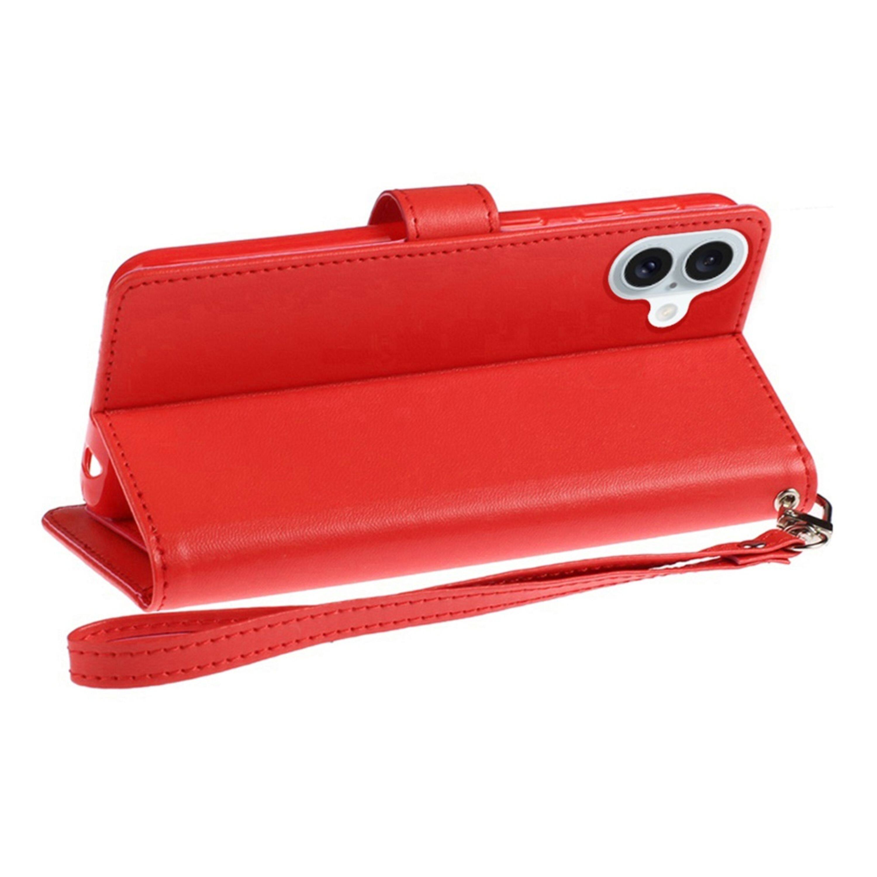 Back. Kitcheniva - PU Leather Phone Wallet Phone Case With Wrist Strap Tempered Glass For iPhone 17 Red - Red.